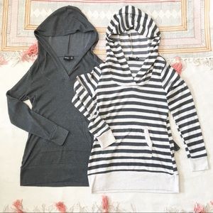 Lightly Loved ✨ Two Cute Hoodie Tunics Stripe/Grey